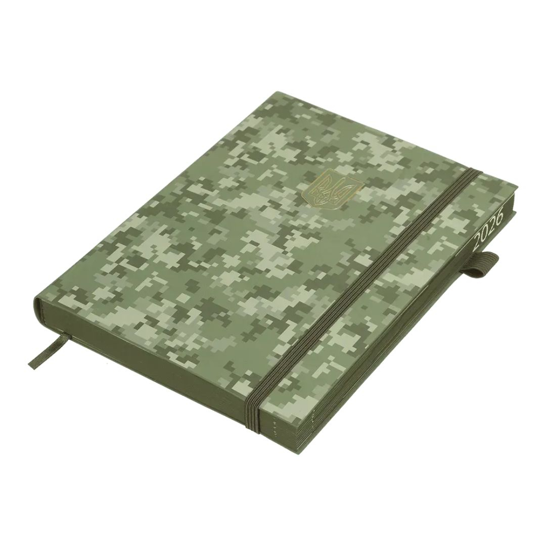 Блокнот діловий А5 датований MILITARY 2026. хакі штуч.шкіра. BUROMAX 21134-59