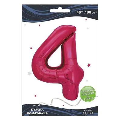 Кулька фольгована цифра 4. 100 см. фуксія. Pelikan 831144
