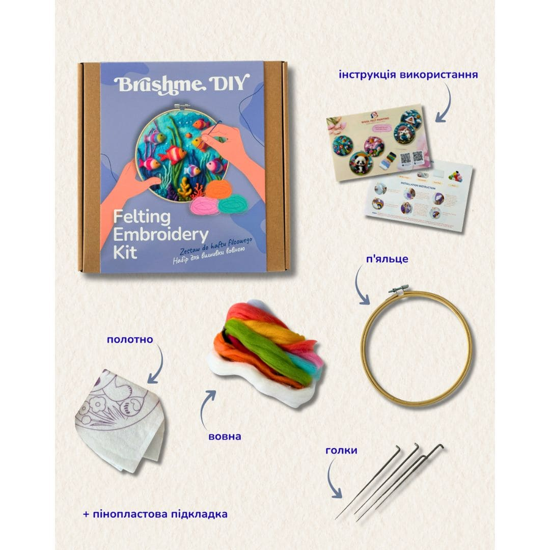 Набір для валяння картини з вовни. Підводний світ. Brushme DIY 005