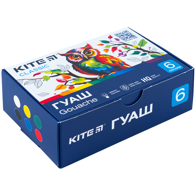 Гуаш 6 кольорів 20мл Kite Classic 062
