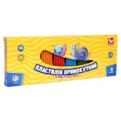 Пластилін прямокутний восковий 8кол. М'який та яскравий. Школярик 303116002
