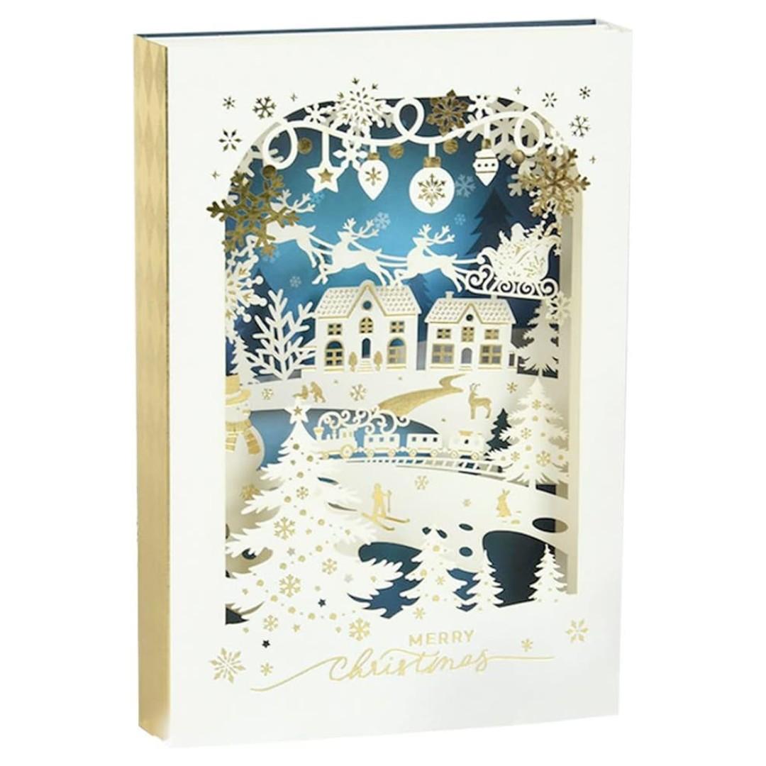 Листівки новорічні Christmas card. Багатошарова. Товста золота оборка з ромбами 2408