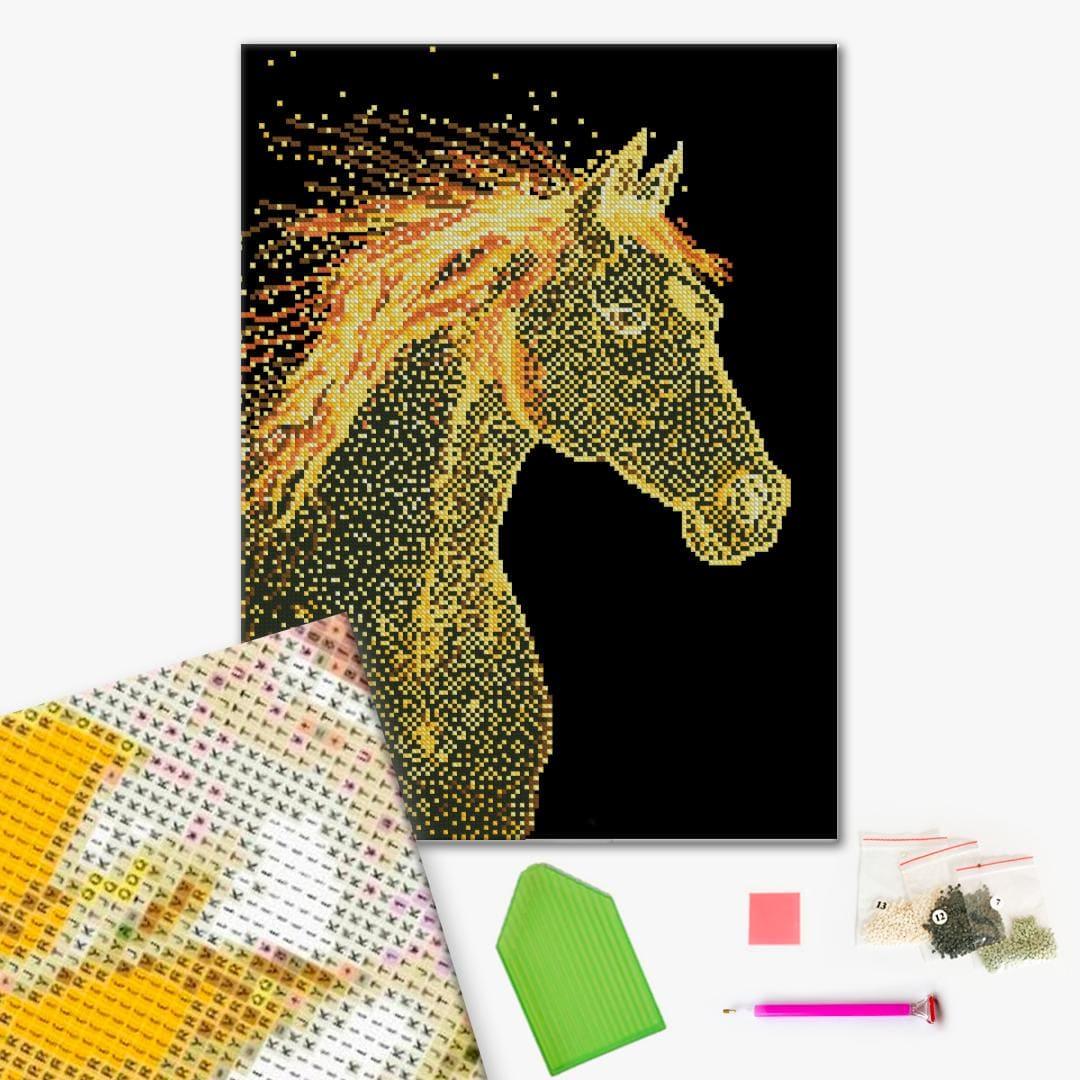 Діамантова мозаїка 40*50см. Сяючий кінь на чорному полотні. Brushme 50200