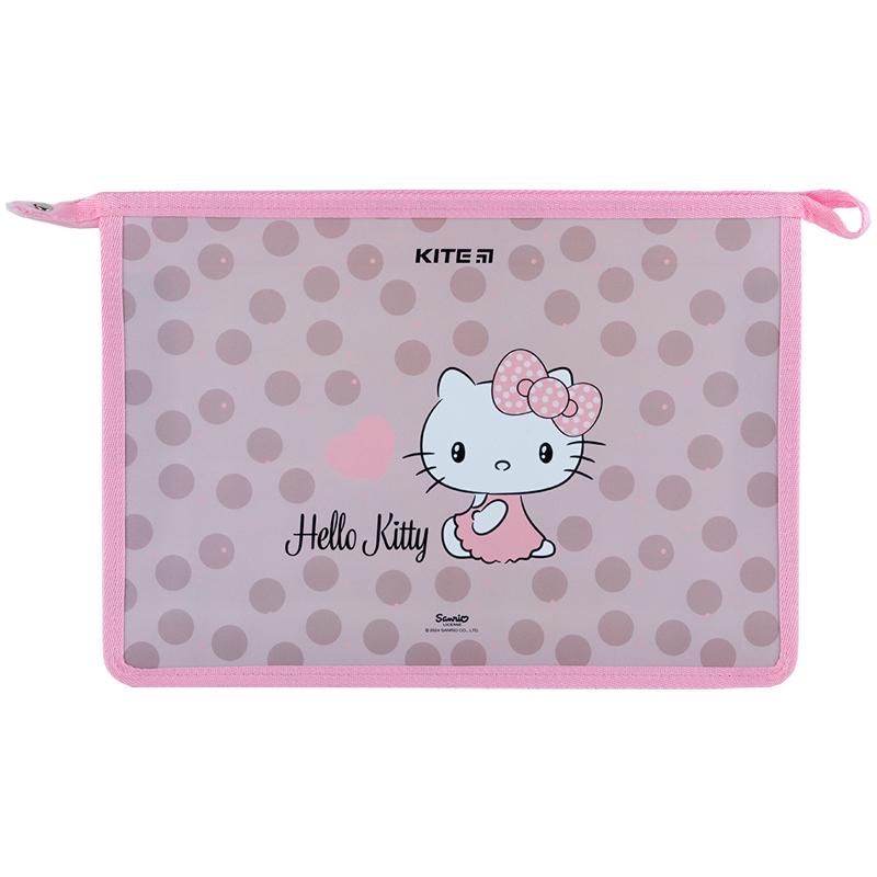 Папка для зошитів А4 пластикова на блискавці, тканев боки. Hallo Kitty. Kite. 24-428