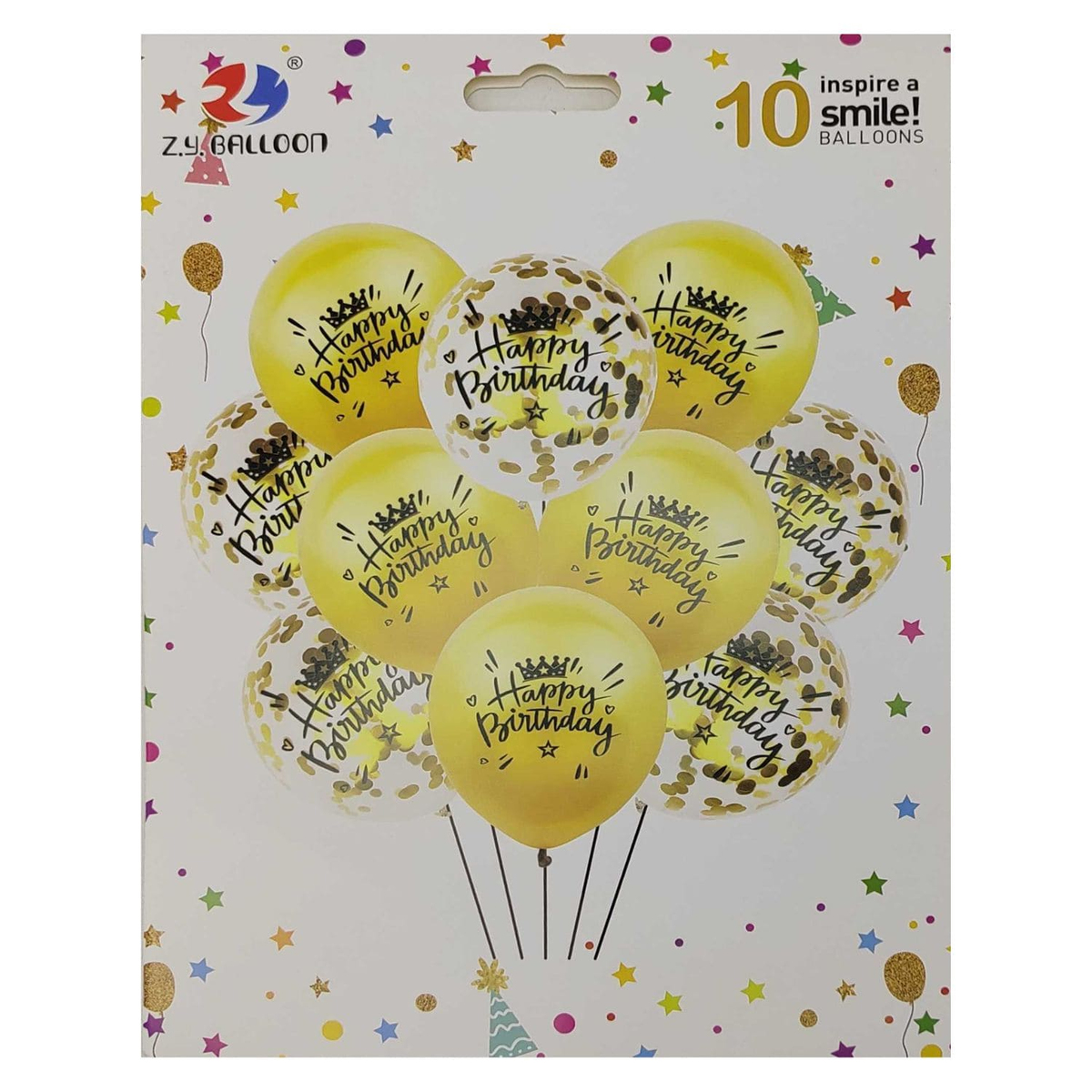 Набір кульок 10шт. Happy Birthday золоті. МТ 1212-10-1