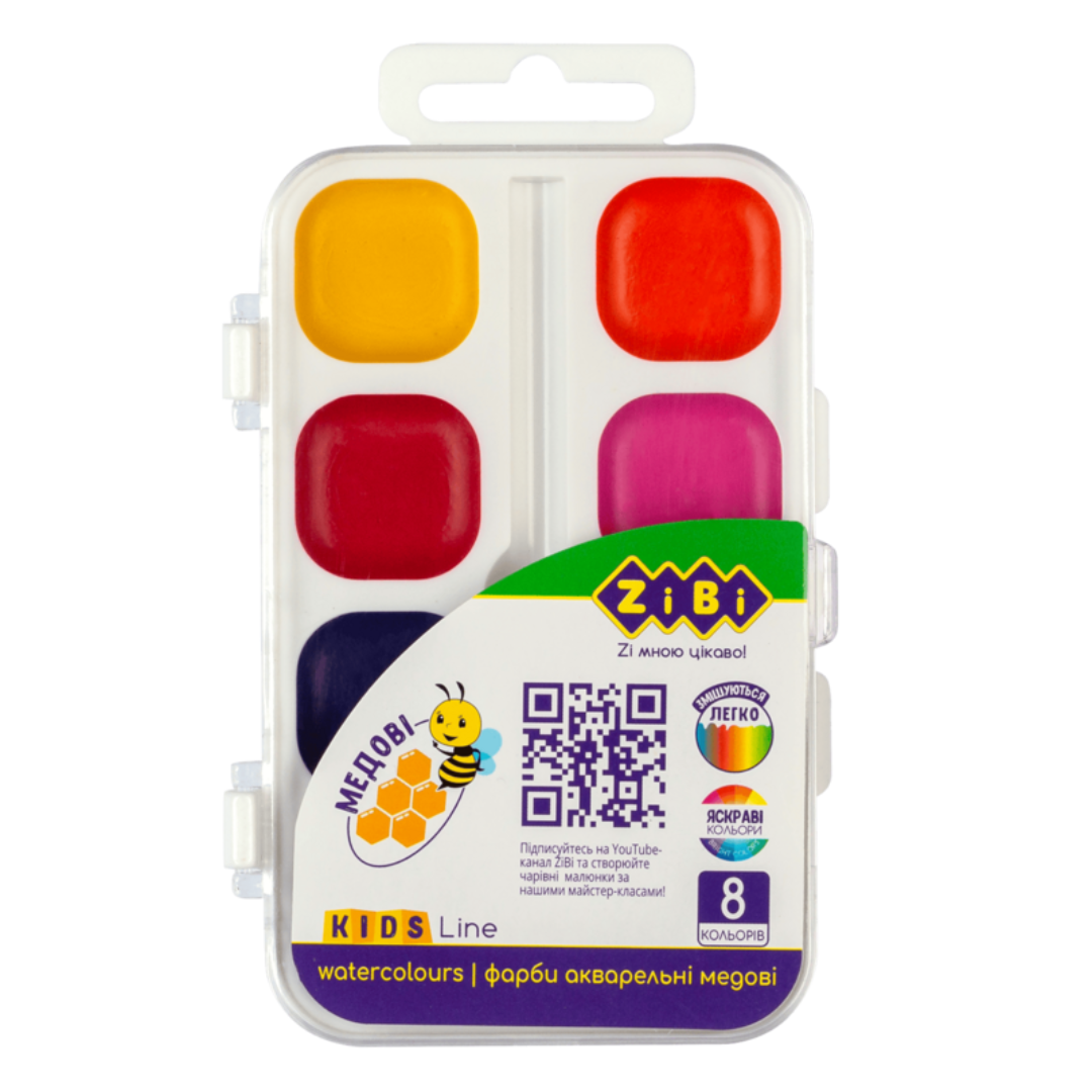 Акварель 8 кол. пластик без пензля. KIDS LINE. ZIBI 6542-10