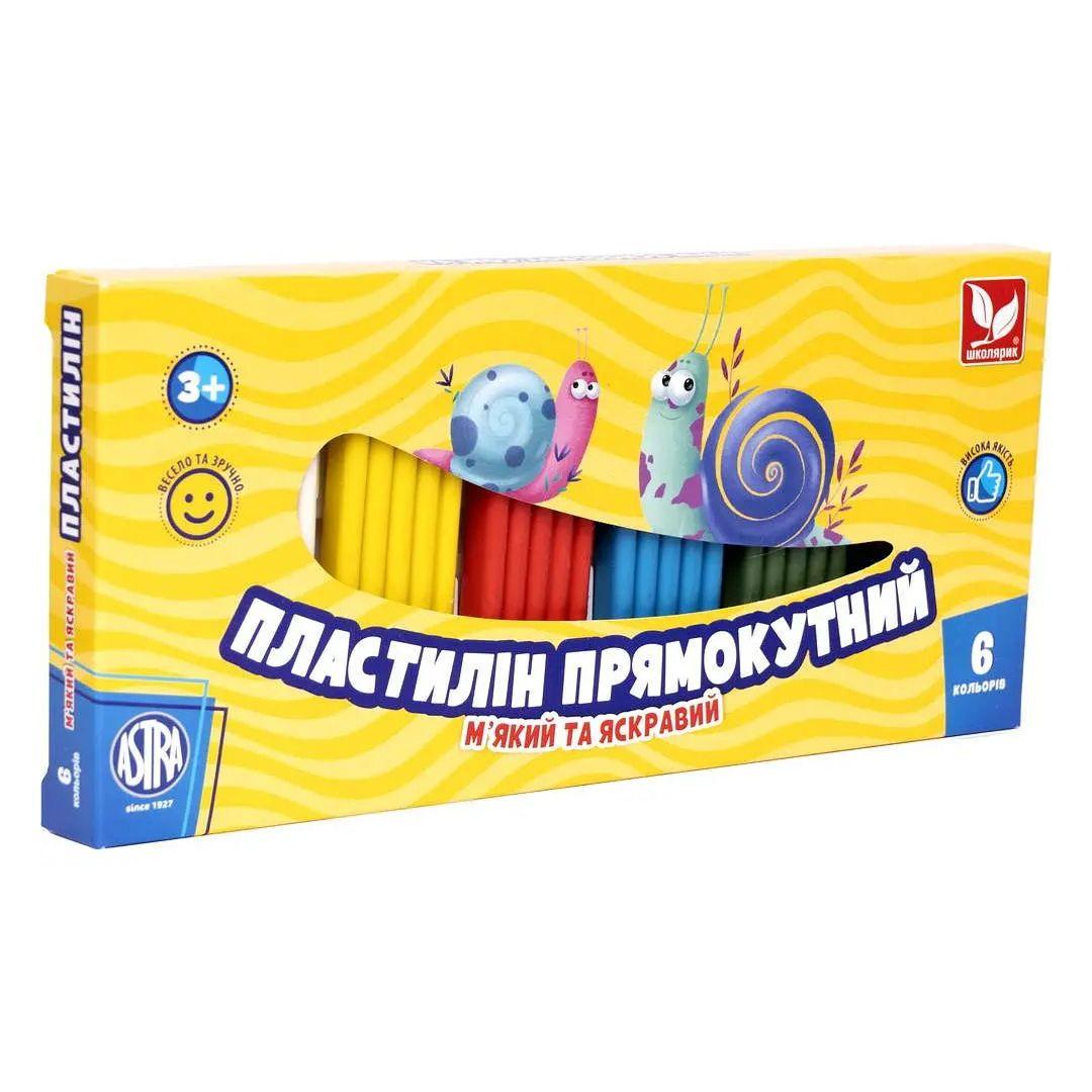 Пластилін прямокутний восковий 6кол. М'який та яскравий. Школярик 303116001