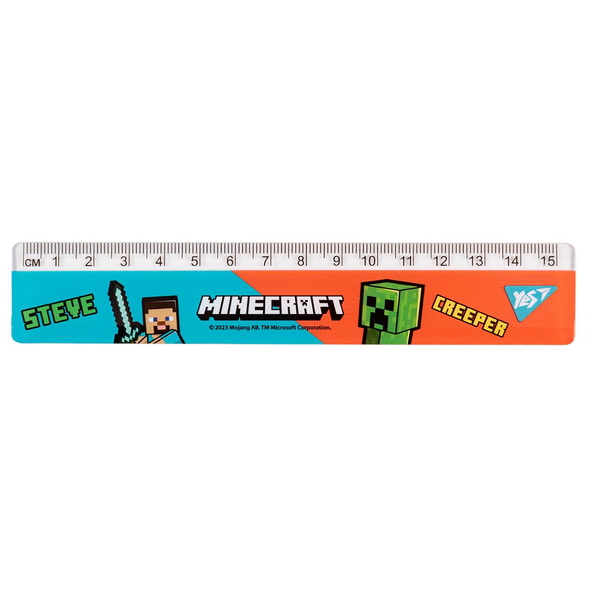 Лінійка на 15см. Minecraft. Yes блакитно-червона 370654