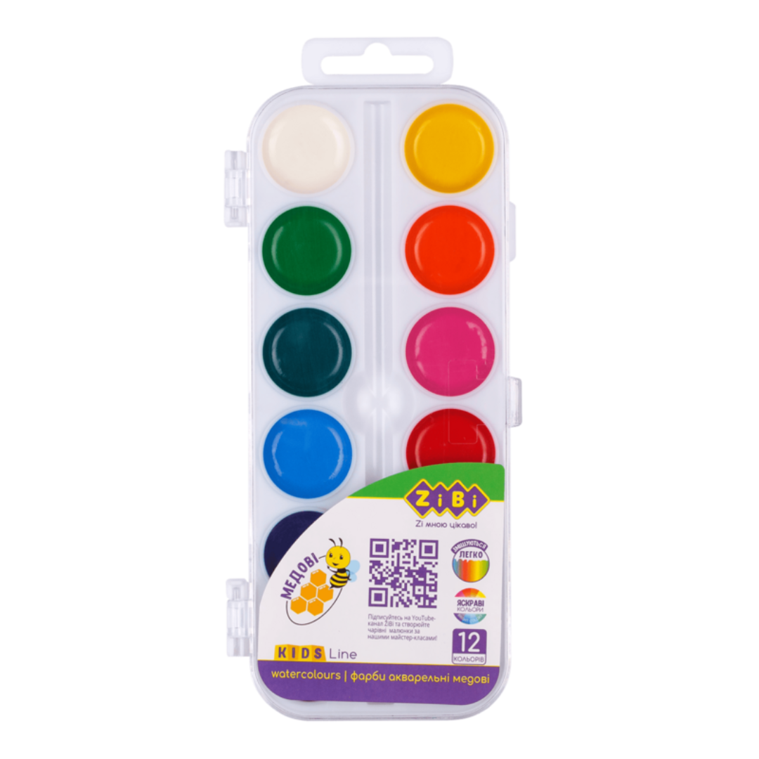 Акварель 12 кол. пластик без пензля. Kids Line. ZIBI 6544-08