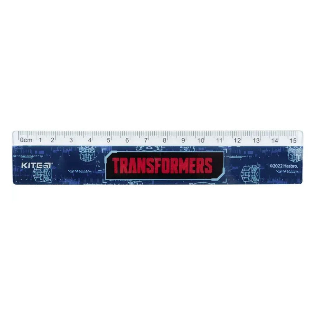 Лінійка 15см, пластикова прозора. Transformers. KITE. TF 22-090