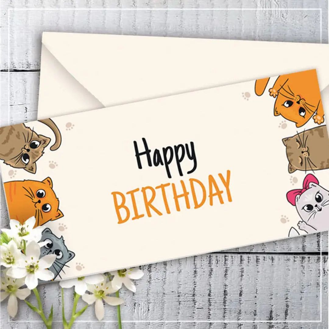 Конверт-листівка для грошей. Happy Birthday з котиками. КД 068