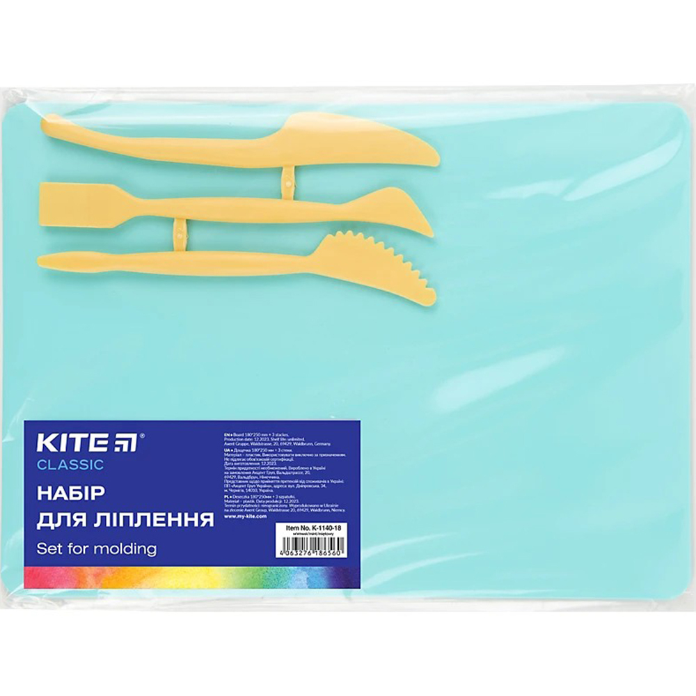 Дошка для пластиліну В5 (25*18)+стеки, пластик, м'ятний Kite 1140-18