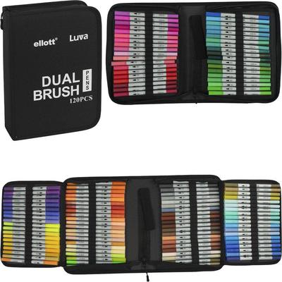 Скетч-маркери двосторонні Dual Brush pens 120шт. лінер-браш у текстильному пеналі-книжці 31982