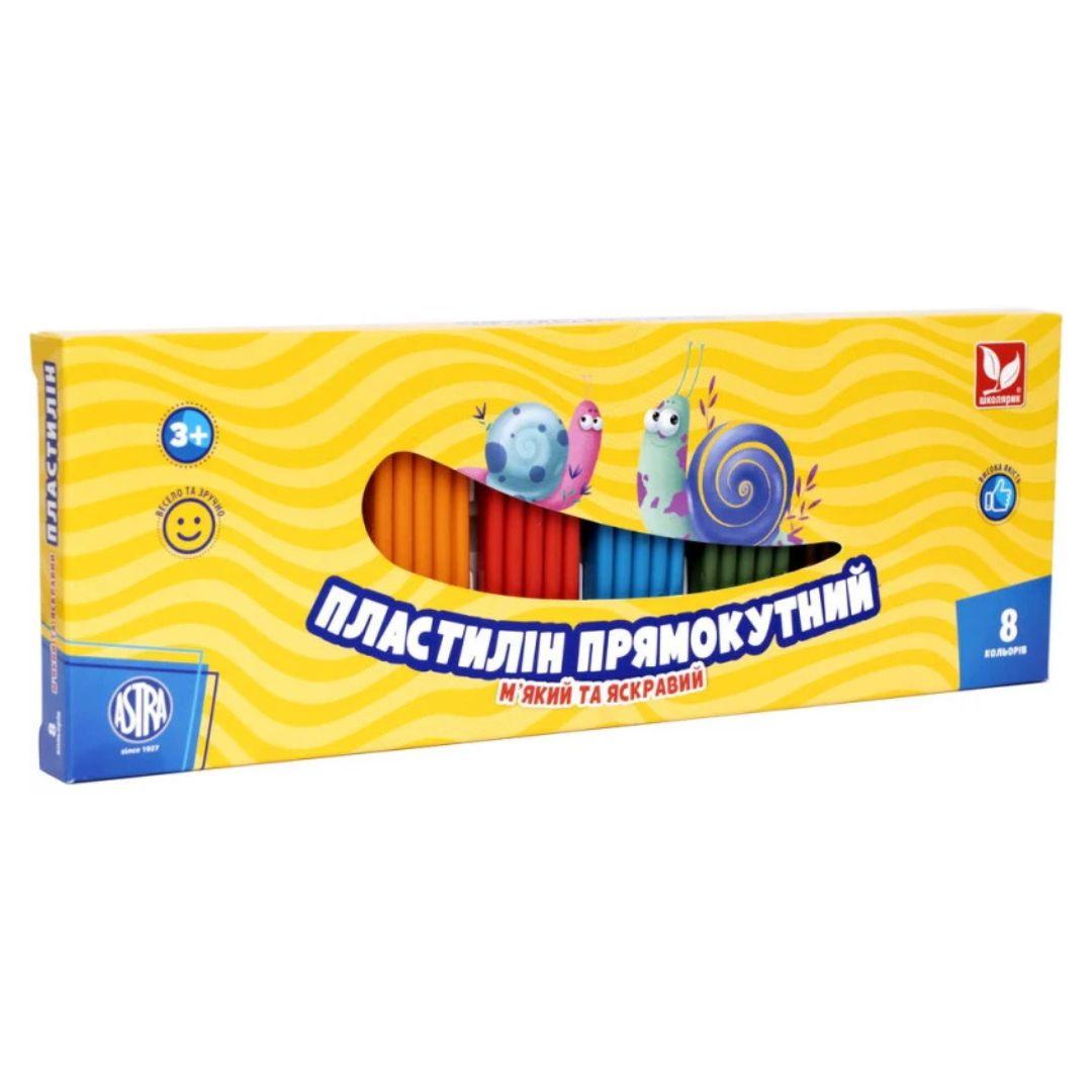 Пластилін прямокутний восковий 8кол. М'який та яскравий. Школярик 303116002
