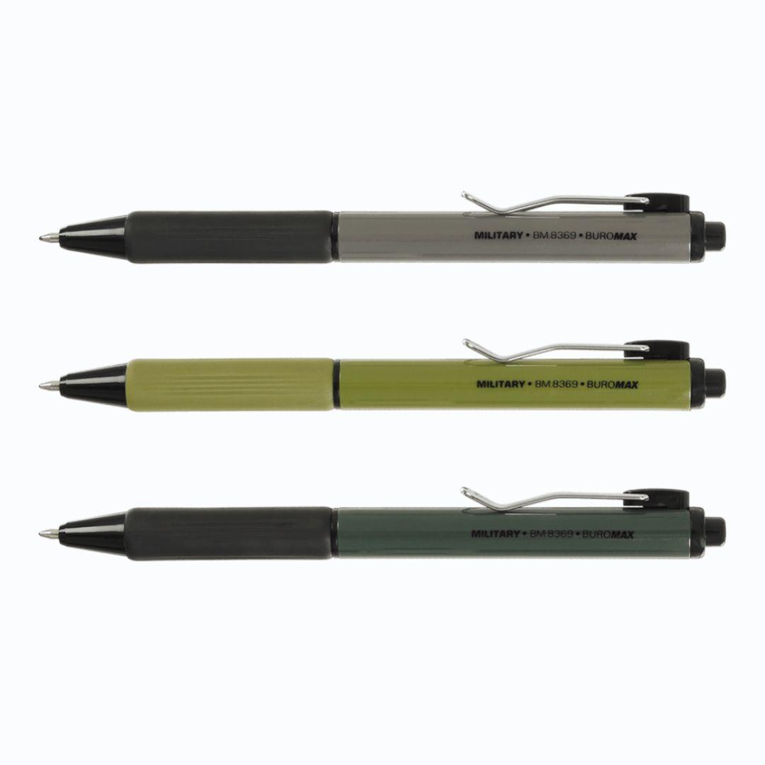 Ручка автоматична масляна 0,7мм. синя з грипом. Military. Buromax 8369