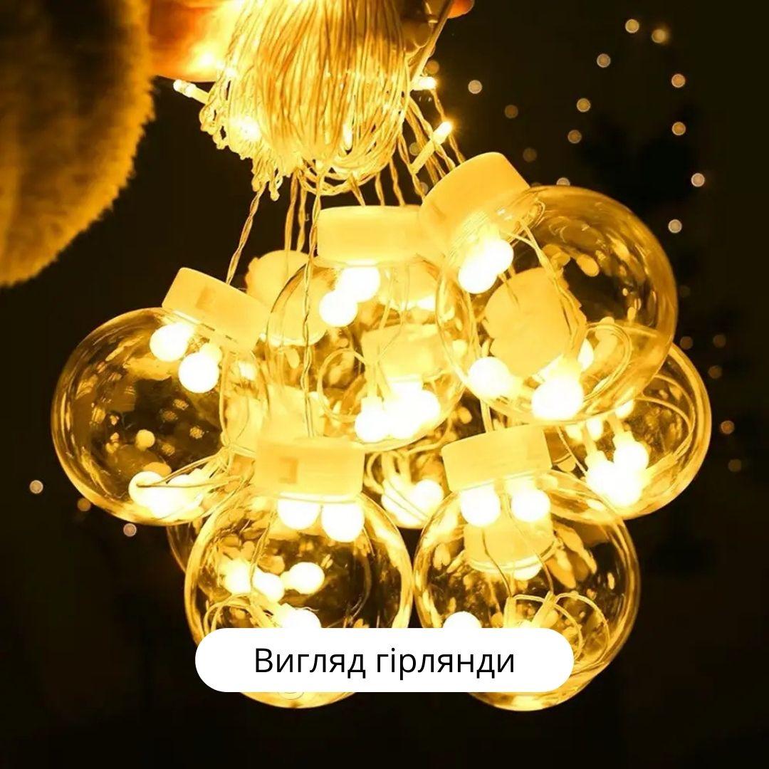 Гірлянда-шторка куля з лампочками 12 шт. жовте світло 3м. 123272