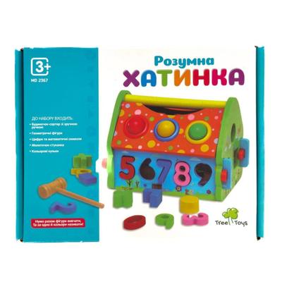 Дерев'яна іграшка. Розумна хатинка. Стукавка-сортер. 25х20,5х6,5см. 2367