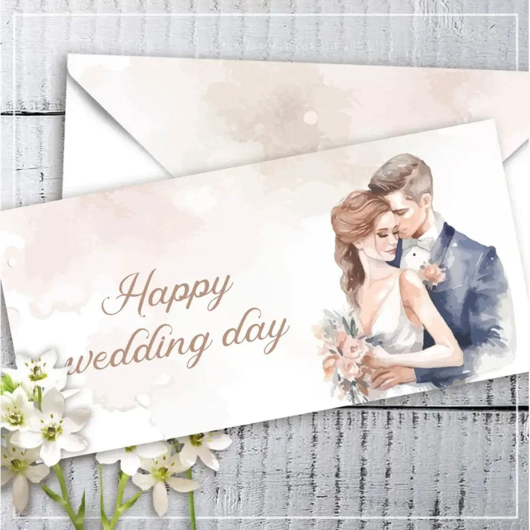 Конверт-листівка для грошей. Happy wedding day. КД 058