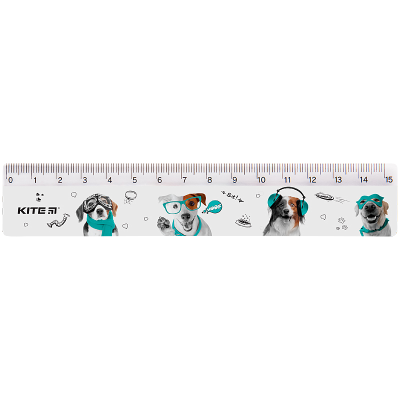 Лінійка пластикова, 15 см. Dogs. Kite 24-090-1