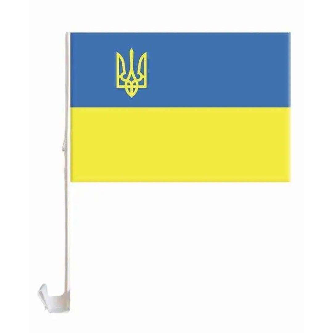 Прапор України з тризубом 30*45см. на бокове скло авто. Скріпка 781011