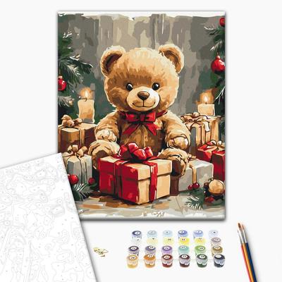 РОЗПРОДАЖ. Картина по номерах. Подарунковий ведмедик 40*40 см. BrushMe. 029