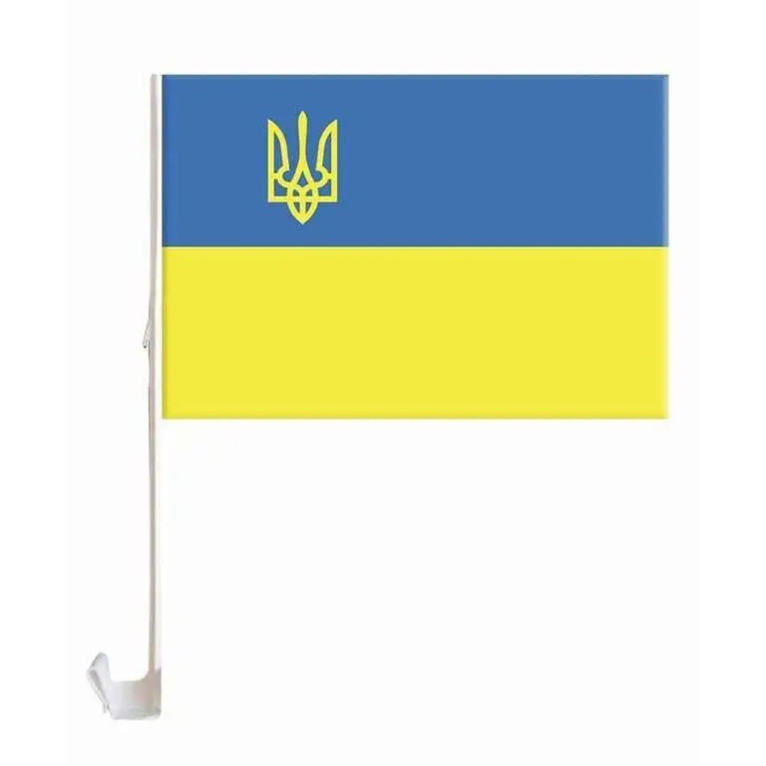 Прапор України з тризубом 30*45см. на бокове скло авто. Скріпка 781011