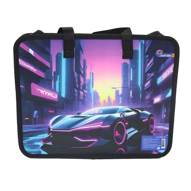 Папка-портфель пластиковий на блискавці з ручками А4. Car neon. JF 2025-08