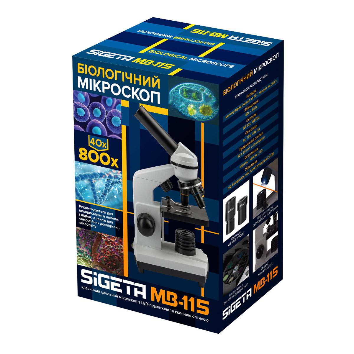 Мікроскоп Sigeta MB-115 40x-800x LED Mono 65265