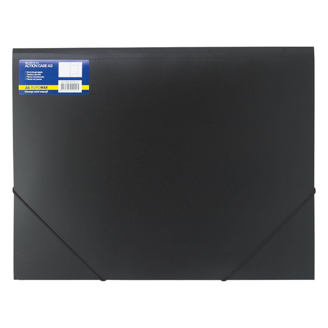 Папка пластикова А3 на гумках. чорна. Professional. Buromax 3918-01