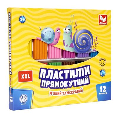 Пластилін прямокутний восковий 12кол. М'який та яскравий. Школярик 303117001