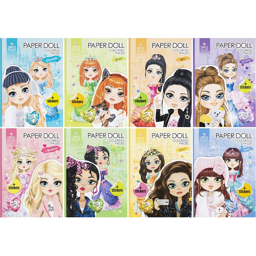 Розмальовка, Paper Doll Coloring Pages. stickers. 8 арк, 210*297, Фреш 23267