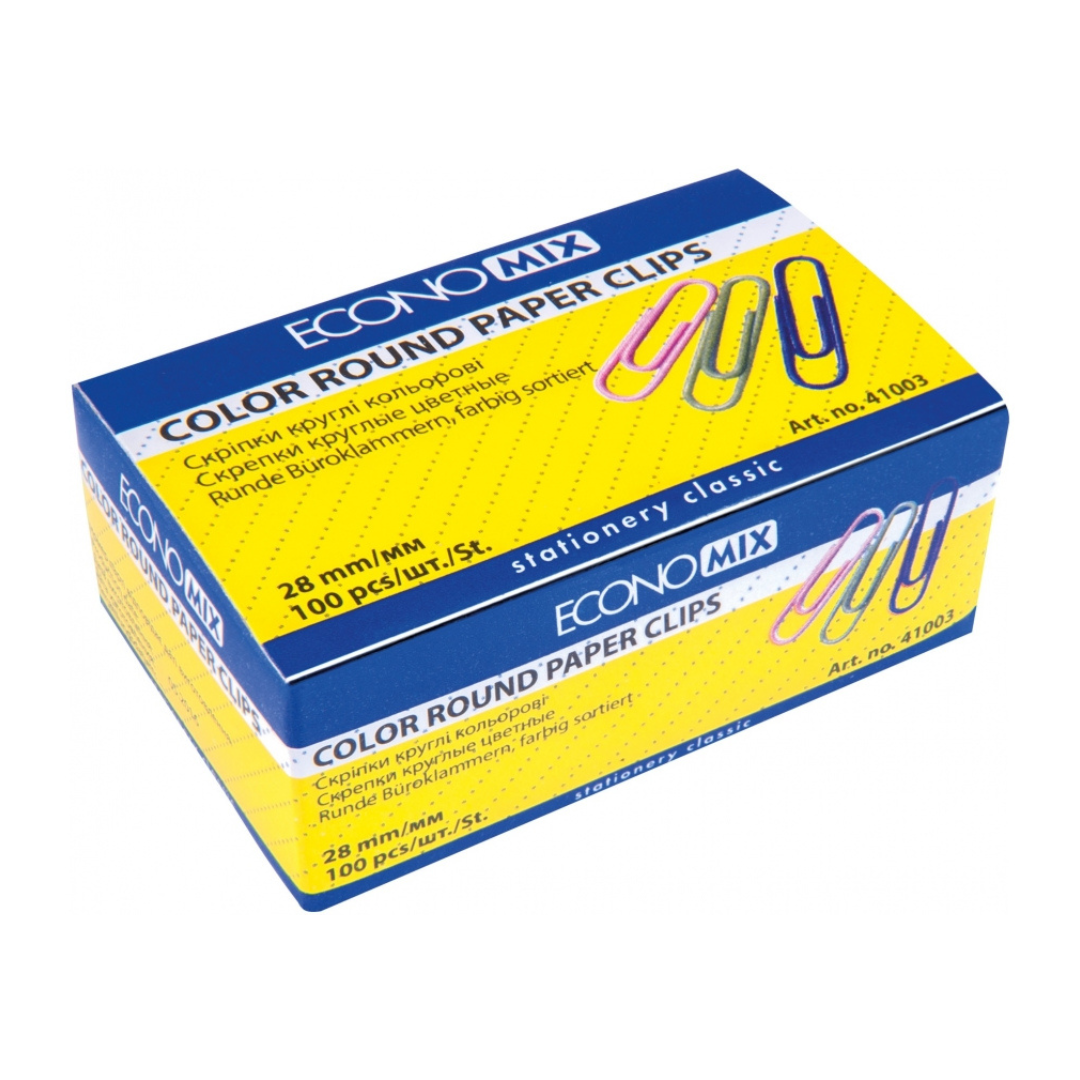 Скріпки 28мм, 100шт, кольорові круглі. ECONOMIX. 41003