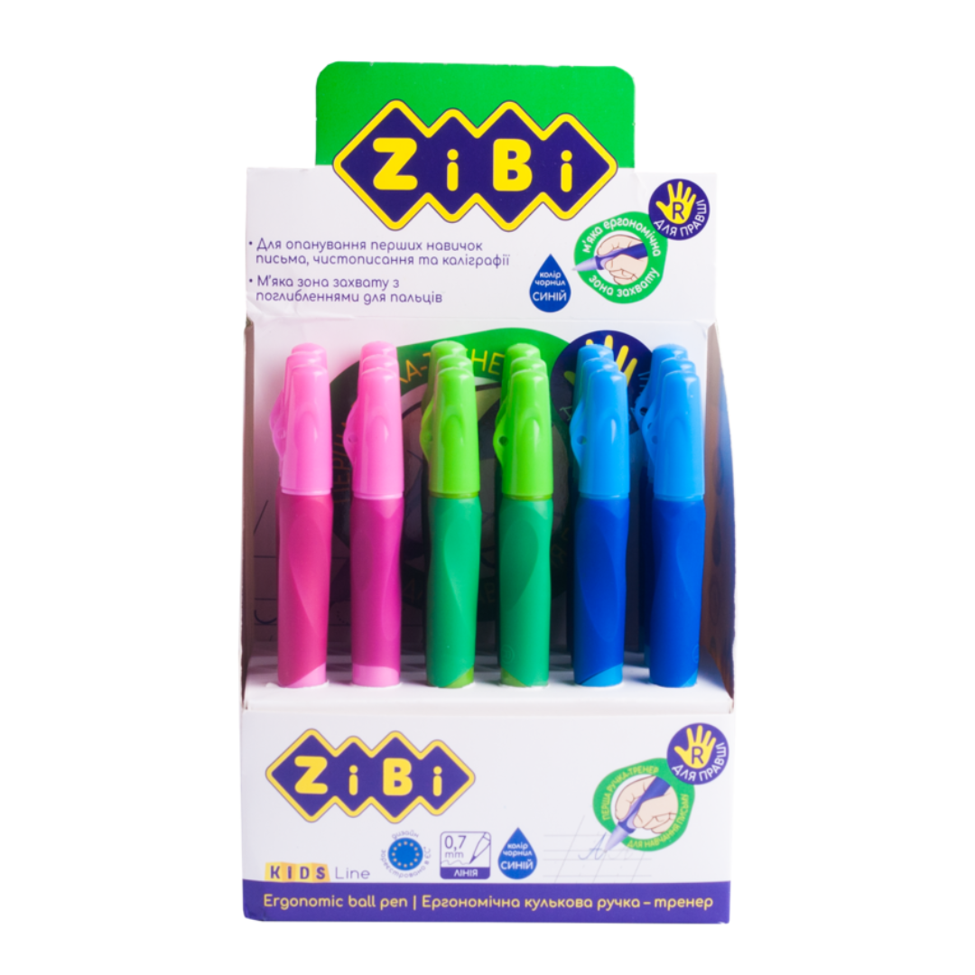 Ручка кулькова для лівші з гумовим грипом асорті. ZIBI 2001-01