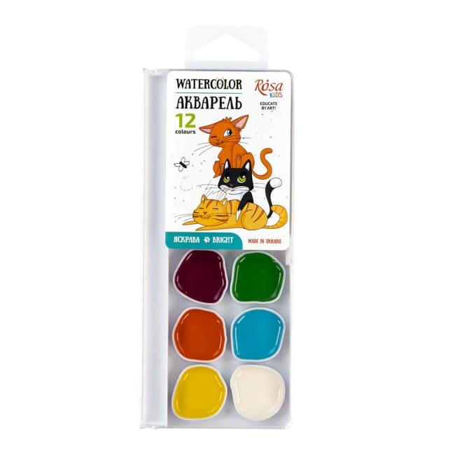 Акварель 12 кольорів медова пластик без пензля Cats. Rosa Kids 301202