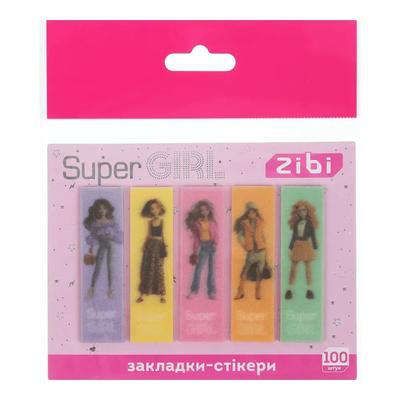 Закладки пластикові з клейким шаром 55*15мм, 5*20арк. Super Gir. Zibi 15350