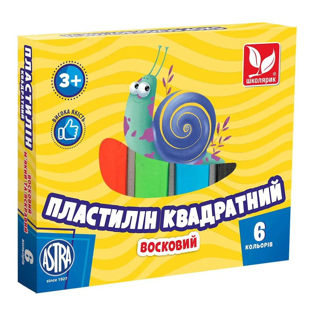 Пластилін квадратний восковий 6кол. М'який та яскравий. Школярик 83811908
