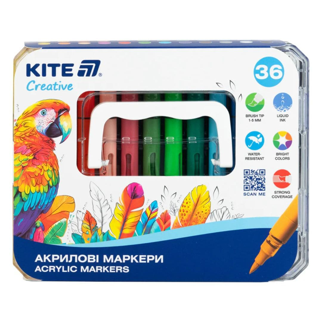 Маркери акрилові 36 кол. з рідкими чорнилами. Kite 1163
