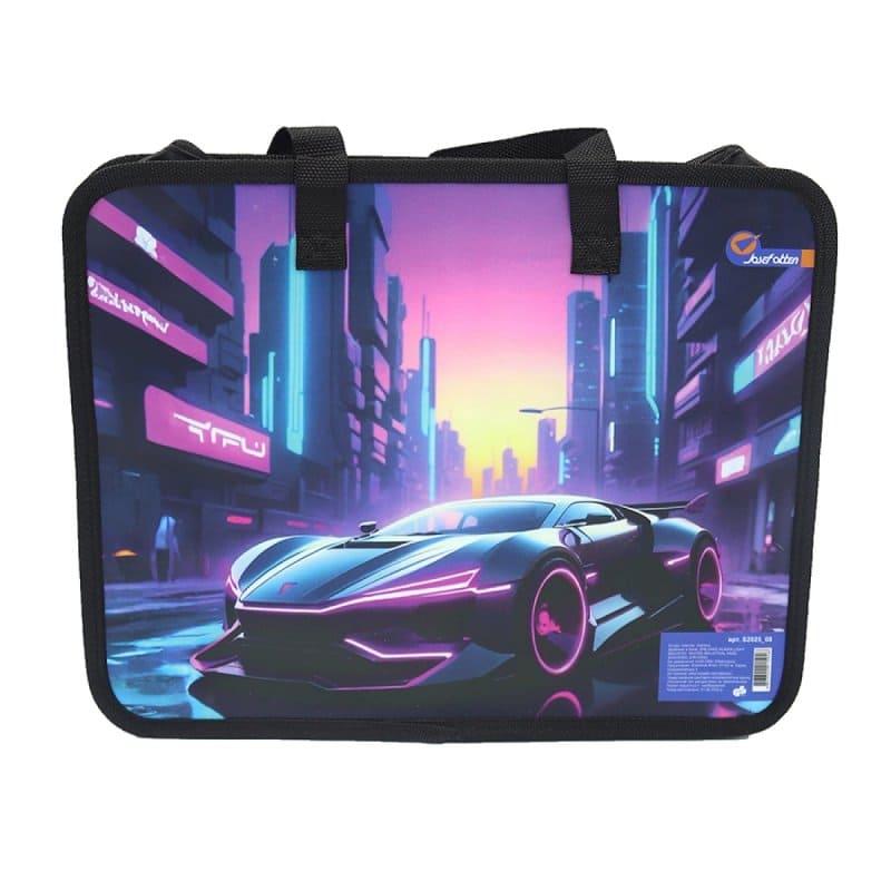Папка-портфель пластиковий на блискавці з ручками А4. Car neon. JF 2025-08