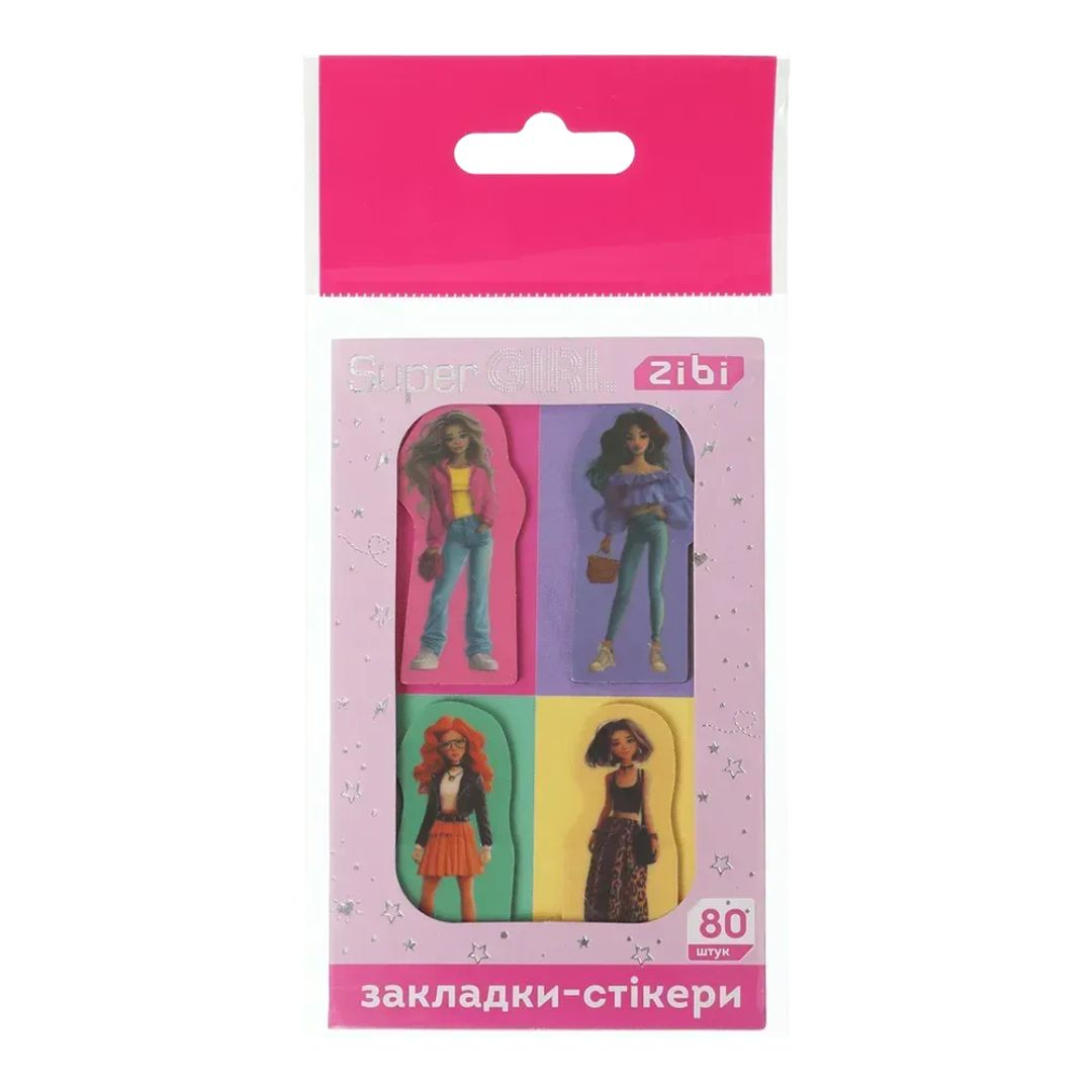 Закладки пластикові з клейким шаром 40*25мм, 4*20арк. Super Girl. Zibi 15300