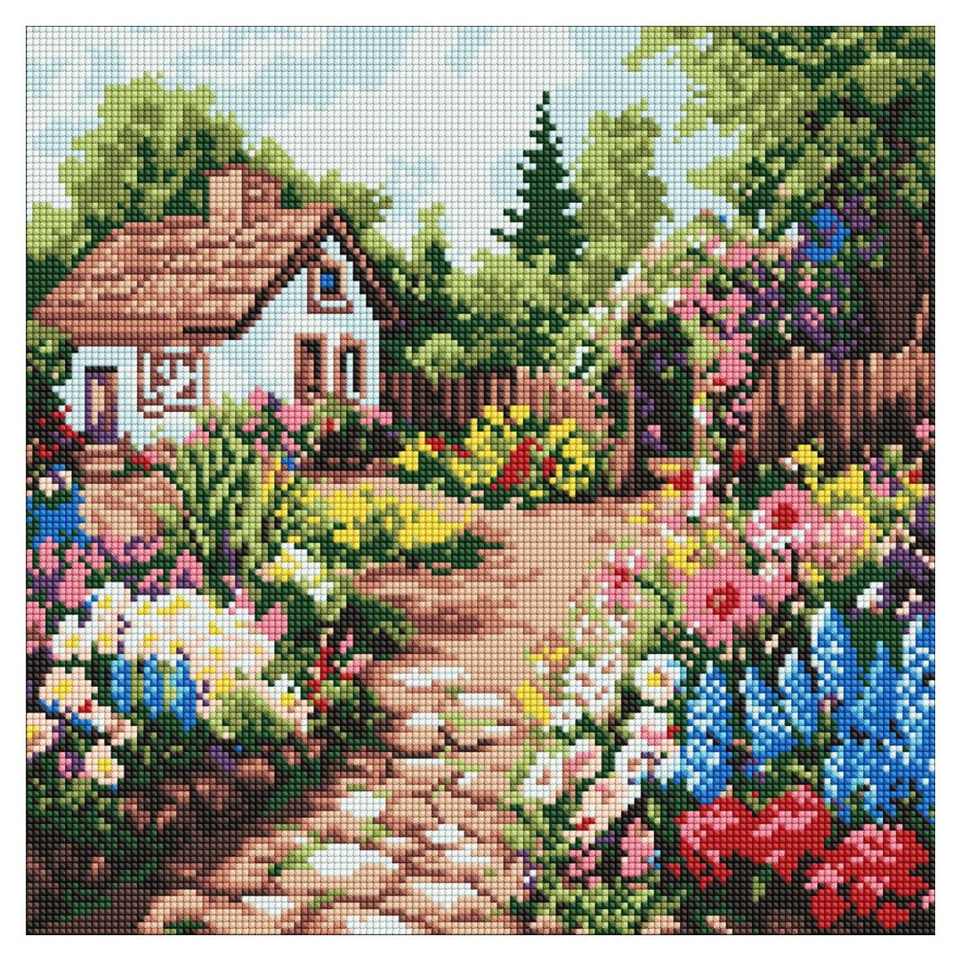 Діамантова мозаїка 40*40см. Квіткові клумби біля будинку. Ідейка. 8232