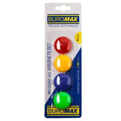 Магніти 4шт/3см. кольорові. Buromax 0022-43