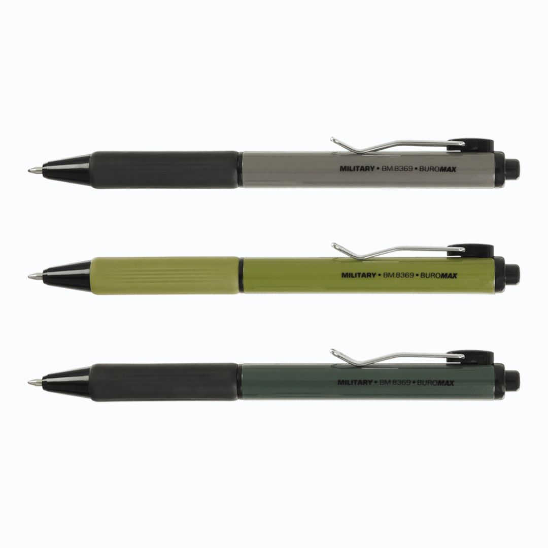 Ручка автоматична масляна 0,7мм. синя з грипом. Military. Buromax 8369