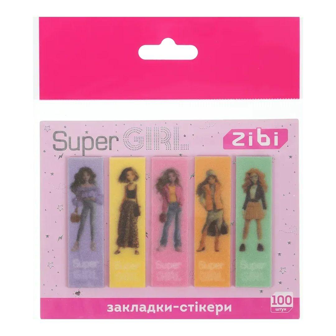 Закладки пластикові з клейким шаром 55*15мм, 5*20арк. Super Gir. Zibi 15350
