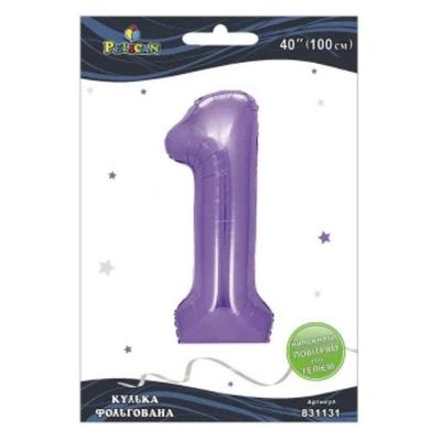 Кулька фольгована цифра 1. 100 см. лавандова. Pelikan 831131