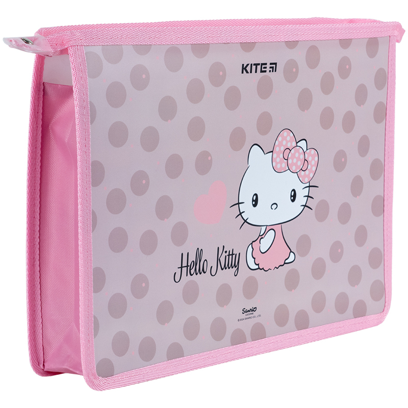 Папка для зошитів А4 пластикова на блискавці, тканев боки. Hallo Kitty. Kite. 24-428