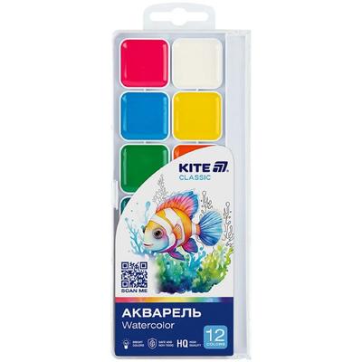 Акварель 12 кольорів медова пластик без пензля CLASSIC. Kite К-061