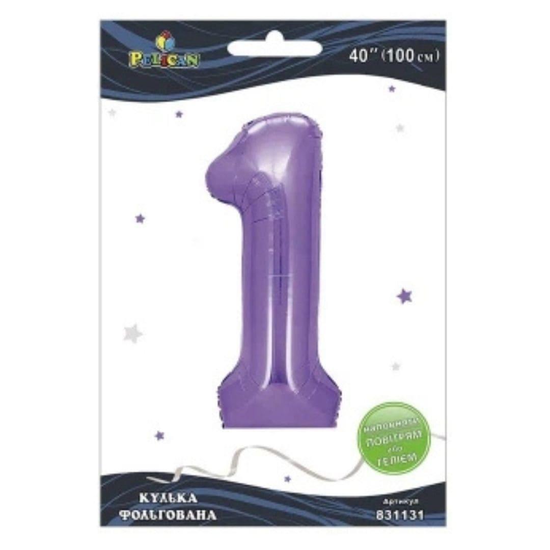 Кулька фольгована цифра 1. 100 см. лавандова. Pelikan 831131