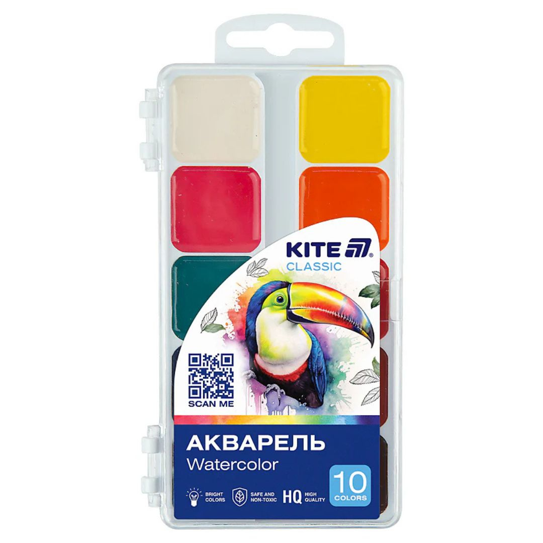 Акварель 10 кол. пластик без пензля. Kite 060