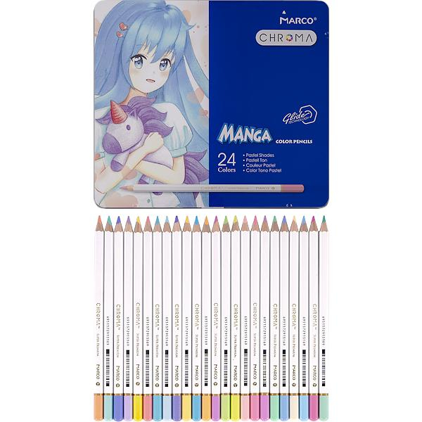 Олівці кольорові 24кол.пастельні Marco Chroma Manga. мет/короб 8550-24