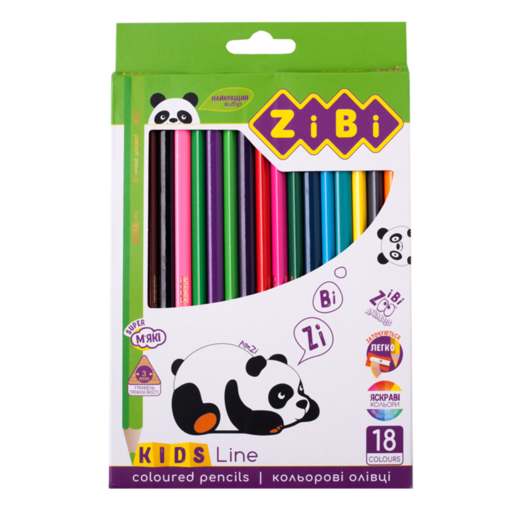 Олівці кольорові. 18кол. KIDS Line. дуже мякі і яскраві. ZIBI 2415